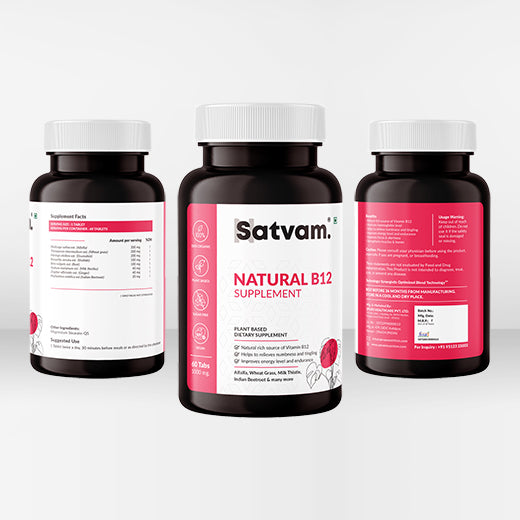 Satvam Vitamin B12 Supplement - Front & Back Image