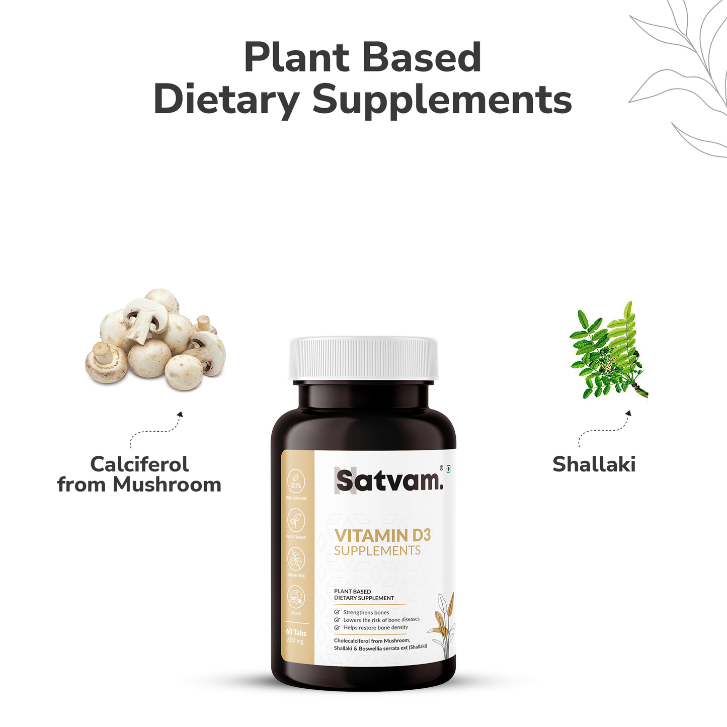 Satvam Vitamin D3 Supplement (60 Veg Tablets)